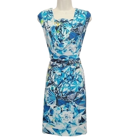 Magaschoni Dresses & Skirts - Magaschoni New York Blue Geometric Diamond Print 100% Silk Cowl Neck Dress 2